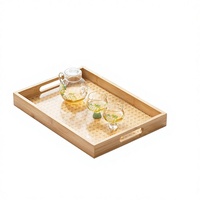 Plateau rectangulaire en bambou naturel avec poignées, style tapis, pour tables basses de salon, rangement créatif, logo personnalisable, nouveau style chinois