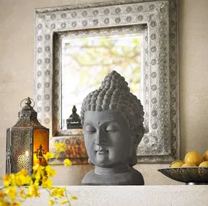 Custom design wholesale garden decorativeresin sculpture stone effect buddha head statue outdoor