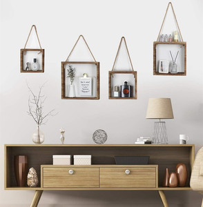 Boîte d'ombre décorative pour la maison Cube carré en bois suspendu étagères flottantes murales <span class=keywords><strong>avec</strong></span> <span class=keywords><strong>corde</strong></span> - Product Image 3