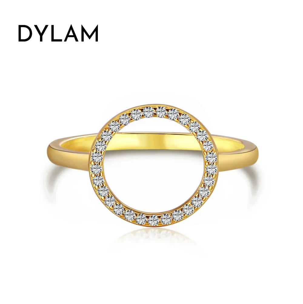 Dylam 2022 Fashion Minimalist NO MOQ Circle Rings zircone cubico rodiato anello nuziale gioielli in argento Sterling 925