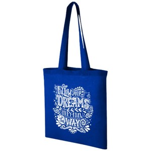 Bolsa de Mano de Algodón Azul Rey con Asas Largas, Bolsa de Compras con Diseño de Letras - Product Image 1