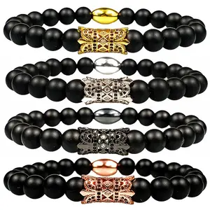 Women's Explosive Micro Inlaid Zircon Bracelet Natural Stone and Stone Material Circular Frosted Obsidian Hand String Jewelry