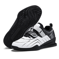 Chaussures de musculation pour hommes à talon rigide surélevé, double sangle de verrouillage, semelle extérieure en caoutchouc antidérapante, tige en PU, semelle intermédiaire en TPU, pour la gym et les squats