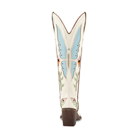 WETKISS Chaussures pour femmes à la mode personnalisées Bottes de cow-girl à talons épais Bottes au genou à fleurs Bottes de cow-boy blanches avec papillon