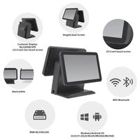 Système de point de vente tout-en-un avec écran tactile double 15,6 pouces, Windows, Android, logo personnalisé, machine de caisse enregistreuse, station de vente au détail, double processeur