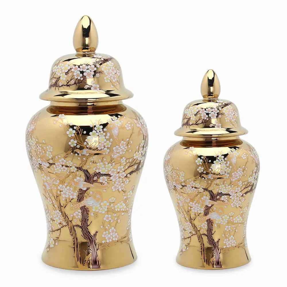 Chinese Style Ceramic Jars Hand Painting Temple Vase Home Decor Flower And Porcelain Bird Jar