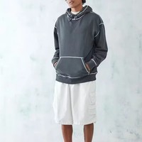 Sweat à capuche surdimensionné pour homme avec logo personnalisé OEM, surpiqûres contrastées, impression de logo, pull-over à coutures inversées, sweat à capuche décontracté pour homme, usage quotidien
