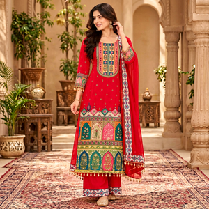 <b>Women</b> Floor-Length Salwar Kameez Embroidered <b>Kurta</b> Set Traditional Indian Pakistani Outfit Dupatta Quick Dry <b>for</b> Wedding - Product Image 1