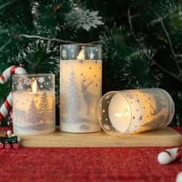 Set Lilin Pilar LED Lilin Parafin Kaca 3 Buah - Baterai dengan Remote Control untuk Ulang Tahun & Natal