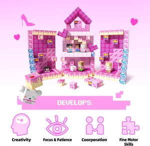100 Piezas Bloques Magnéticos de Construcción <span class=keywords><strong>Princesa</strong></span>, Juguetes de Plástico con Imán, Castillo Rosa, STEM Educativo, Juegos Sensoriales DIY, >14 Años, Cumpleaños - Product Image 6