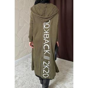 Cárdigan Largo de Punto Color Caqui para Mujer, Marca Lookback, con Estampado en la Espalda, Estilo Casual Anti-Pilling - Product Image 2