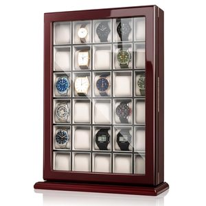 Vitrine murale en bois massif <span class=keywords><strong>à</strong></span> 30 emplacements pour montres, avec finition piano, verrouillable, et <span class=keywords><strong>porte</strong></span> en acrylique, pour le rangement des collectionneurs de montres - Product Image 1