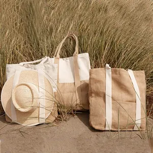 Large Beach Bag For Women Travel Tote Beach Vacation Bag For Hat Holding Jute Burlap Tote Hand Drawstring Bags
