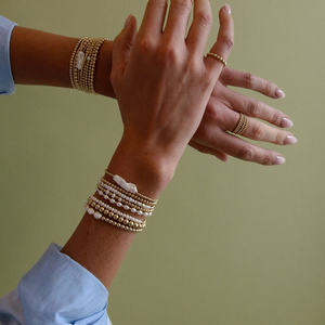 Fashion Freshwater Pearl Stackable <strong>Bracelet</strong> Women Non Tarnish 18k <strong>Gold</strong> Plated Stainless Steel Beads <strong>Beaded</strong> Stretch <strong>Bracelets</strong> - Product Image 5