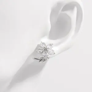 Romantic 925 Sterling Silver Artificial Zircon Three-Dimensional Flower Stud Earrings Women's Jewellery