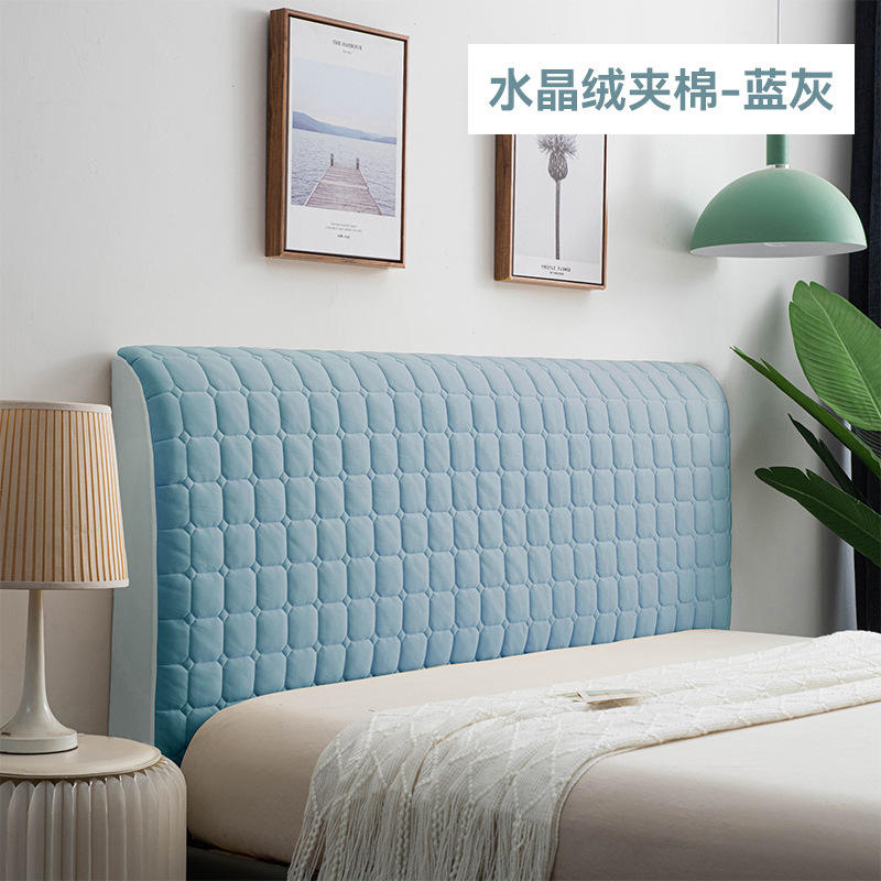 ผ้ากำมะหยี่คริสตัลสีน้ำเงิน-เทา ลายตารางเล็กแบบเย็บตาราง