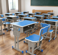 Ensemble bureau et chaise réglables pour étudiants, plateau en MDF avec structure en acier pour l'école et la maison