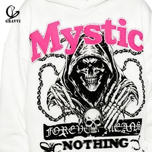 Sweat à capuche surdimensionné en molleton épais avec impression en relief motif Grim Reaper Mystique, style Streetwear, Skate, Hip Hop, personnalisable OEM ODM - Product Image 3