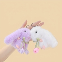 Porte-clés Lapin Kawaii en Peluche avec Nœud en Ruban Tulipe, Pendentif Lapin Doux en Peluche pour Sac à Dos, Clés, Breloques Cadeau d'Anniversaire