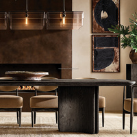 Table de salle à manger rectangulaire en chêne foncé de qualité supérieure, style moderne minimaliste, profil incurvé, double piétement, table de banquet artisanale pour hôtel