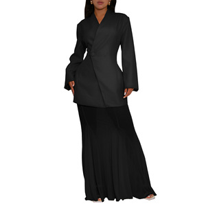 Autumn New Elegant Fashionable Temperament Office Solid Color & Mesh Skirt Two Piece <b>Set</b> for Women Fashion - Product Image 2