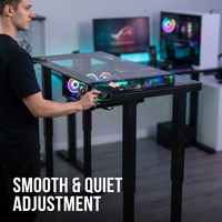 Bureau de jeu en aluminium AOR en gros avec design moderne, plateau en verre transparent, support pour ordinateur, hauteur réglable et extensible