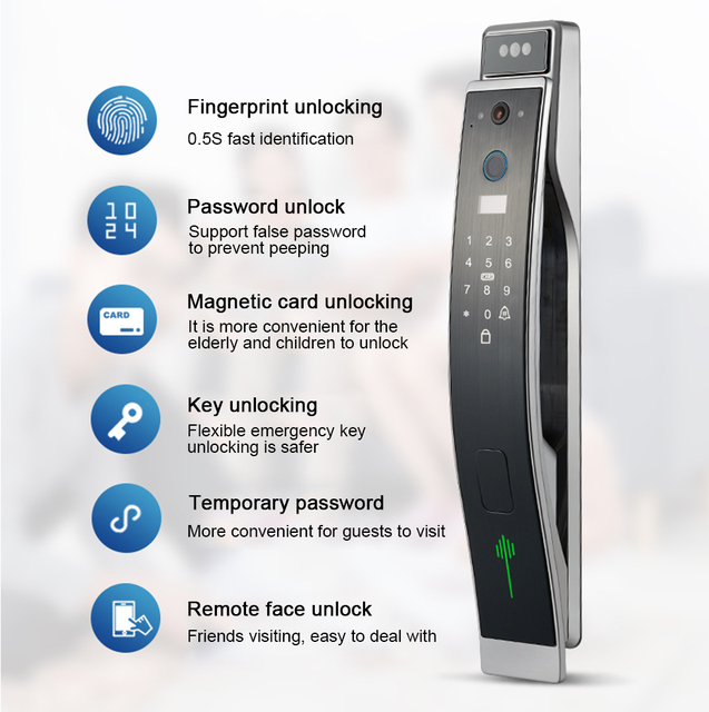 LANBON Tuya WiFi Zigbee Smart Door Lock with 3D Face Recognition Fingerprint Password APP Remote Unlock Camera Video Door Lock