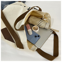 Sac fourre-tout en toile imprimé lettres style coréen, grande capacité, sac à bandoulière avec fermeture éclair, sac de voyage quotidien durable