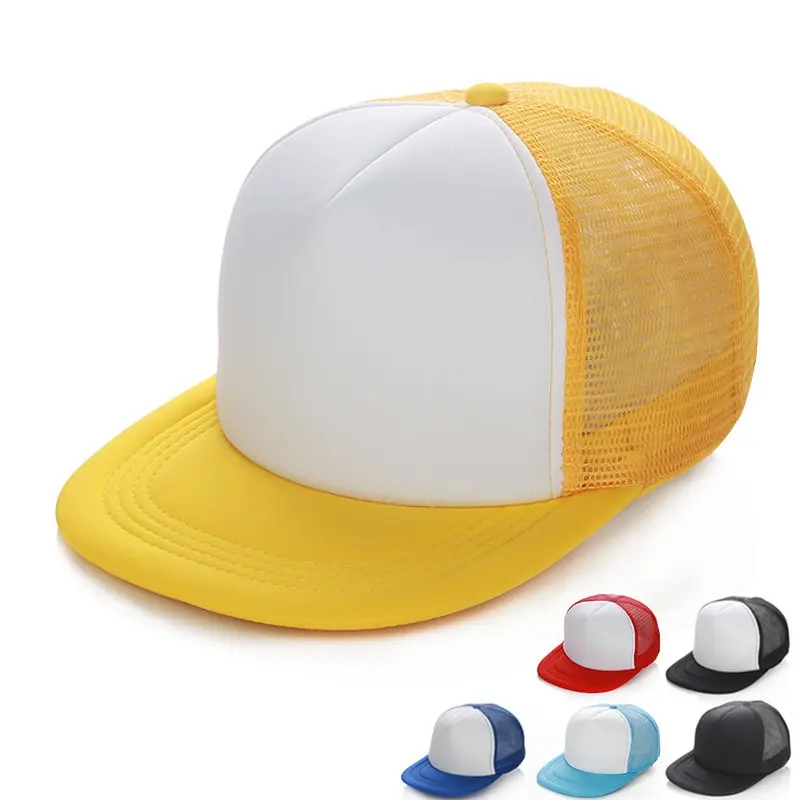 Flat bill wholesale hats custom trucker cap 5 panel snapback hat mesh