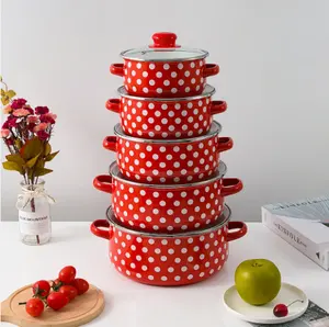 Vaisselle en émail de haute qualité 16-24CM marmite à pois rouges en fonte d'ustensiles de cuisine en émail marmite de cuisson