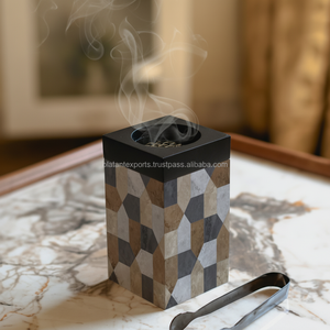 Quemador Mobkhar 2025 árabe hecho a mano resina y madera impreso blanco y negro Ramadán Bakhoor Eid Al Adha regalos islámicos fragancia - Product Image 1