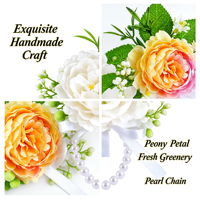 Bracelet de fleurs artisanales en ruban et perles, avec roses blanches et verdure, pour demoiselle d'honneur, mariée, mariage, banquet, bal de promo, décoration à porter au poignet
