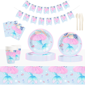 DAMAI Nuevo Set de Fiesta Temática de Sirena con Vestido de Gasa Rosa, Incluye Platos y Vasos Desechables de Papel para Suministros de Cumpleaños - Product Image 1