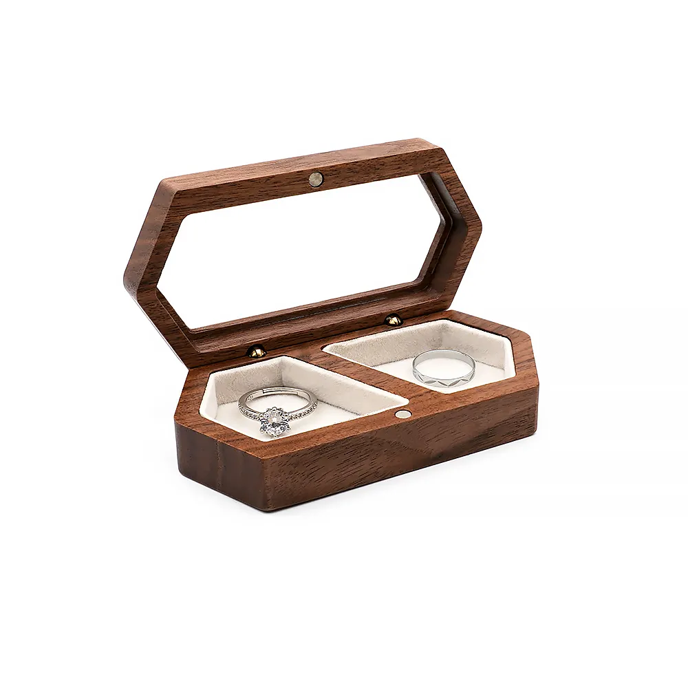 Luxury Walnut Box Necklace Ring Trinket Portable Organizer Box Handmade Wood Flannel Lining Custom Logo Jewelry Packaging Box