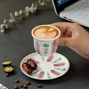 Ensemble de tasses et soucoupes à café et à thé arabes en porcelaine <span class=keywords><strong>du</strong></span> Moyen-Orient Kingze, 100 ml, écologiques, réutilisables, pour le cadeau <span class=keywords><strong>du</strong></span> Ramadan et de l'Aïd - Product Image 2