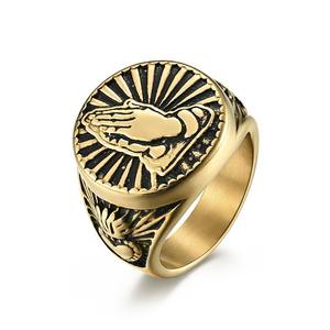 Prayer Hands <b>Ring</b> Titanium Steel 18K Gold Plated Men's Fashion Jewelry Gift - Product Image 5