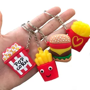 Wholesales PVC French Fries Popcorn Key Ring Mini Hamburger Key chain For Vending Machine