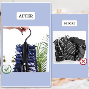 Tie Rack 20 Slot Hook Type Wardrobe Organizer For Ties Belts Scarves Storage Black ABS Plastic - Product Image 3