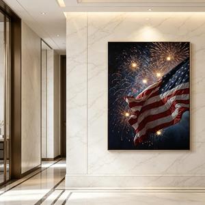 LED Light up American Flag Canvas <strong>Wall</strong> Art Patriotic USA Flag with Fireworks Print Framed LED <strong>Wall</strong> Decor for 4th of July - Product Image 3