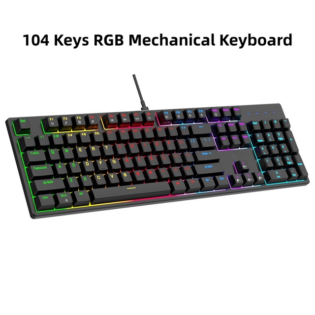 Full Size 104 Keys Ergonomic RGB USB Type-C Spill Resistant Gaming Keyboard Durable for Laptop Desktop PC Gamers English