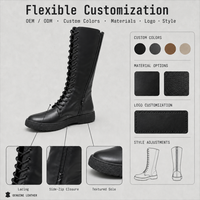 Bottes hautes noires à lacets et bout pointu pour femme en cuir souple à plateforme