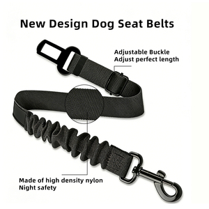 Ceinture de sécurité de voiture multifonctionnelle 3-en-1 en nylon réglable et écologique avec rubans pour chiens de compagnie, crochet de fixation robuste à ressort - Product Image 3