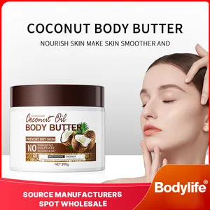 Oem Private Label Skin Care Lightening Moisturizer Body Butter Cream Coconut Natural Adults Female Whitening Body Lotion