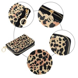 Tarjetero con estampado de leopardo de PU, billetera con cremallera, estuche compacto para tarjetas de identificación para mujer, uso diario - Product Image 3