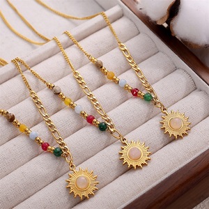 Collar con Colgante de Piedra Natural Color Piedra del Sol, Estilo Retro, Cadena Dorada, Engaste de Bisel en Forma de Estrella, Joyería para Mujer - Product Image 3