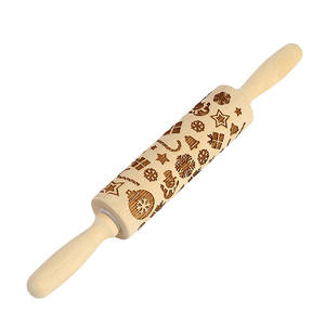 Rouleau à pâtisserie de Noël en bois gravé, motif flocon de neige et sapin de Noël, outil de cuisson pour biscuits - Product Image 3