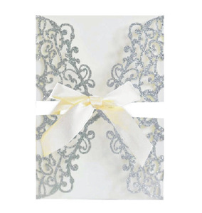 Elegantes Tarjetas de Invitación de Boda, Invitaciones de Corte Láser Color Marfil con Lazo y Sobres, Invitaciones en Blanco - Product Image 4