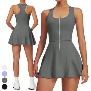 Hardloopjurken Halve Rits Racer Rug Sportjurk Bodembroek <span class=keywords><strong>2</strong></span> Delige Set Fitness Kleding Golfrok Tennisjurk Voor Dames - Product Image 4