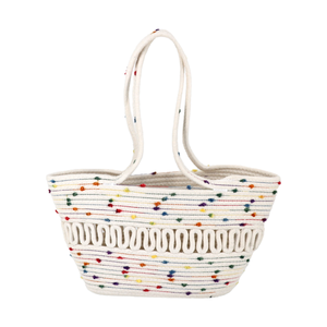 Sac à main pour femme de style français, beige, tissé à la main, mode estivale, grande capacité, sac de plage en corde de coton pour femmes - Product Image 5