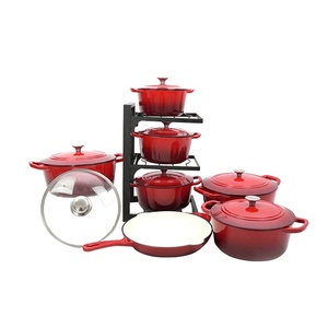 Ensemble de 20 ustensiles de cuisine en <span class=keywords><strong>fonte</strong></span> émaillée antiadhésifs avec couvercles en verre/<span class=keywords><strong>fonte</strong></span>, design moderne et minimaliste, multifonctionnel - Product Image 1